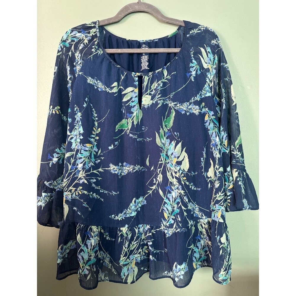 St Johns Bay Xl Floral Sheer Lined Blouse Cottagecore Romantic Boho Top Fairy